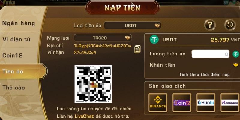 các bước nạp tiền Iwin